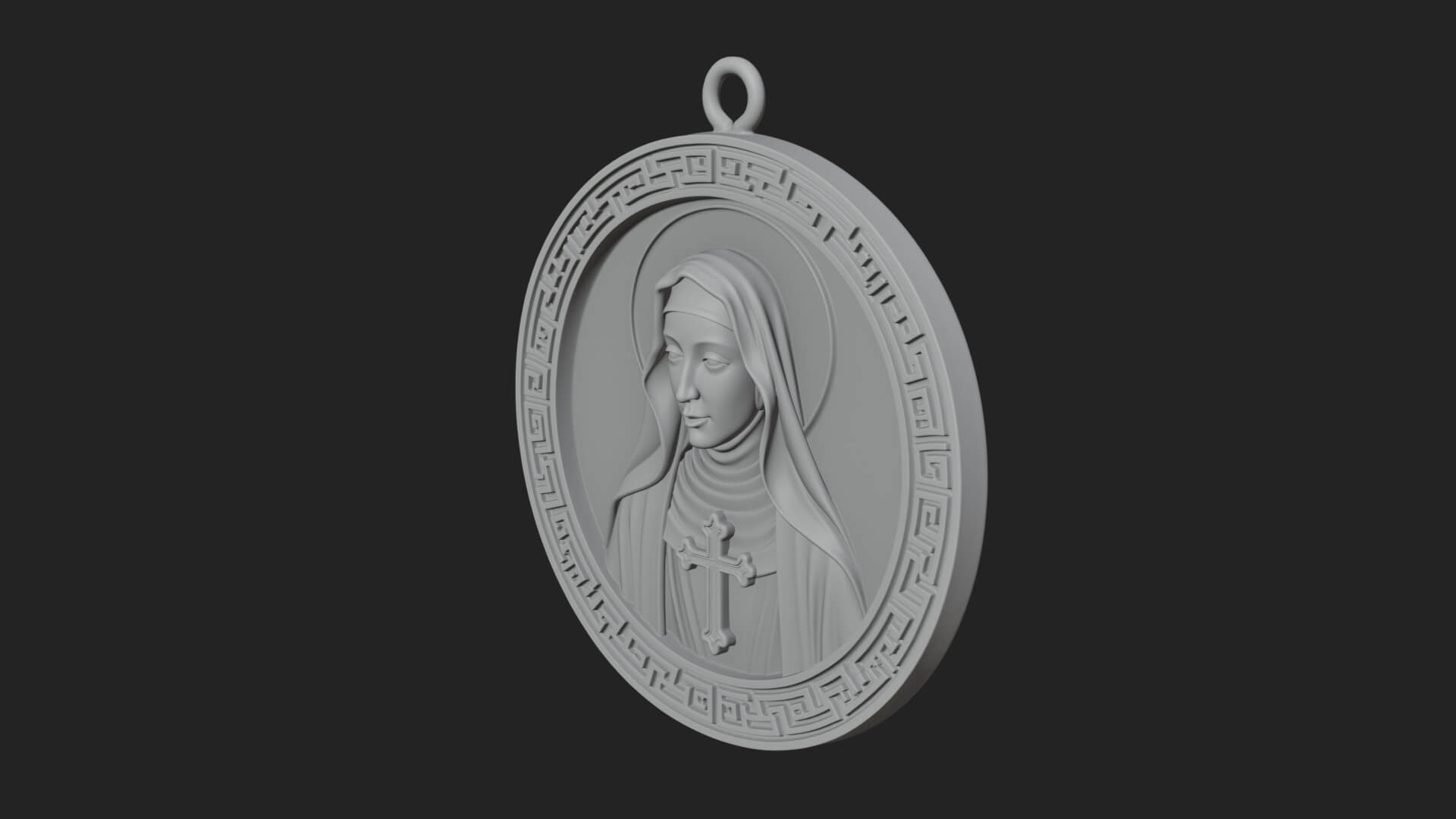 Veiled Nun Oval Relief Plaque Design 2 3D Print Model 3D Model