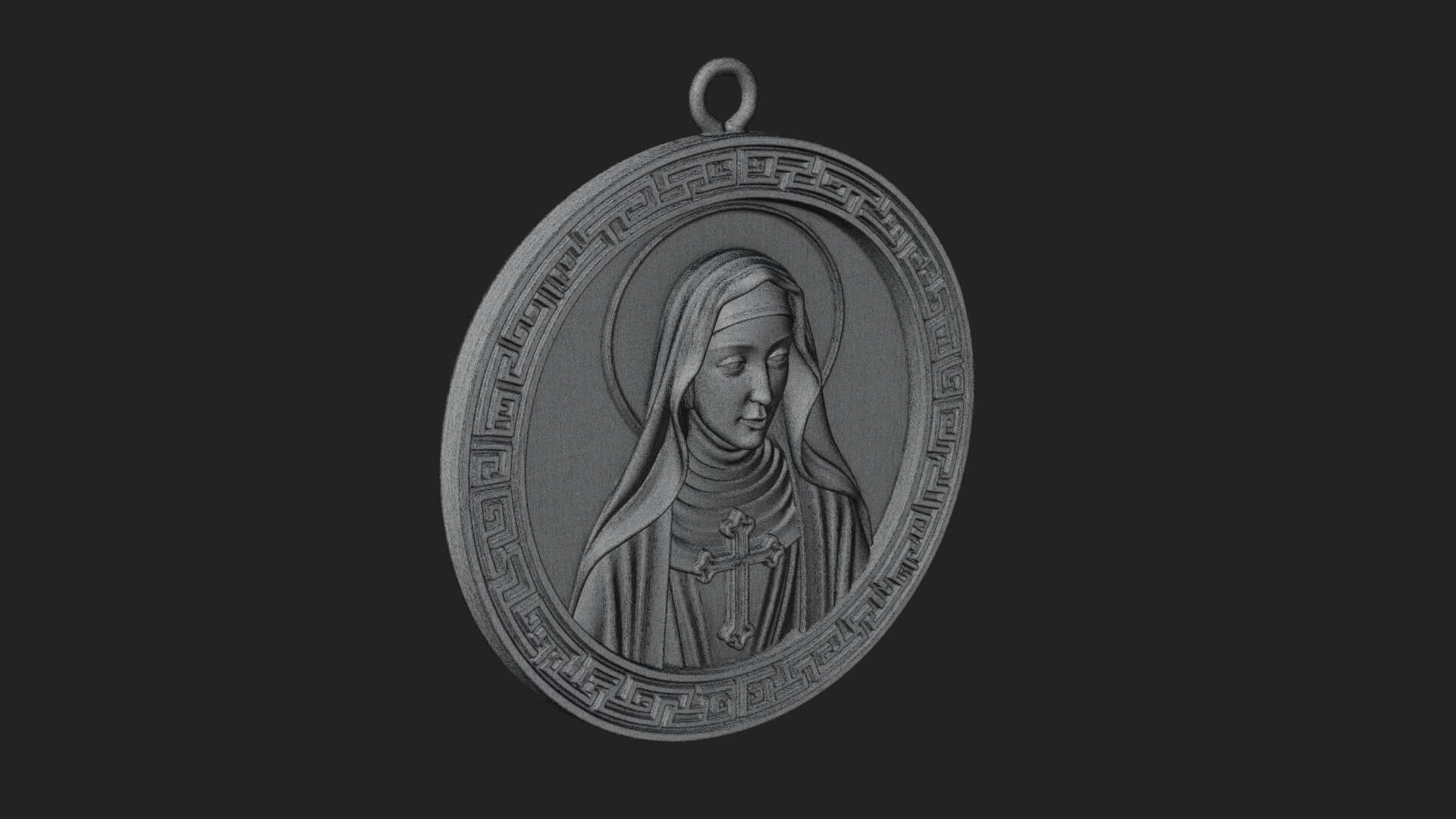 Veiled Nun Oval Relief Plaque Design 2 3D Print Model 3D Model