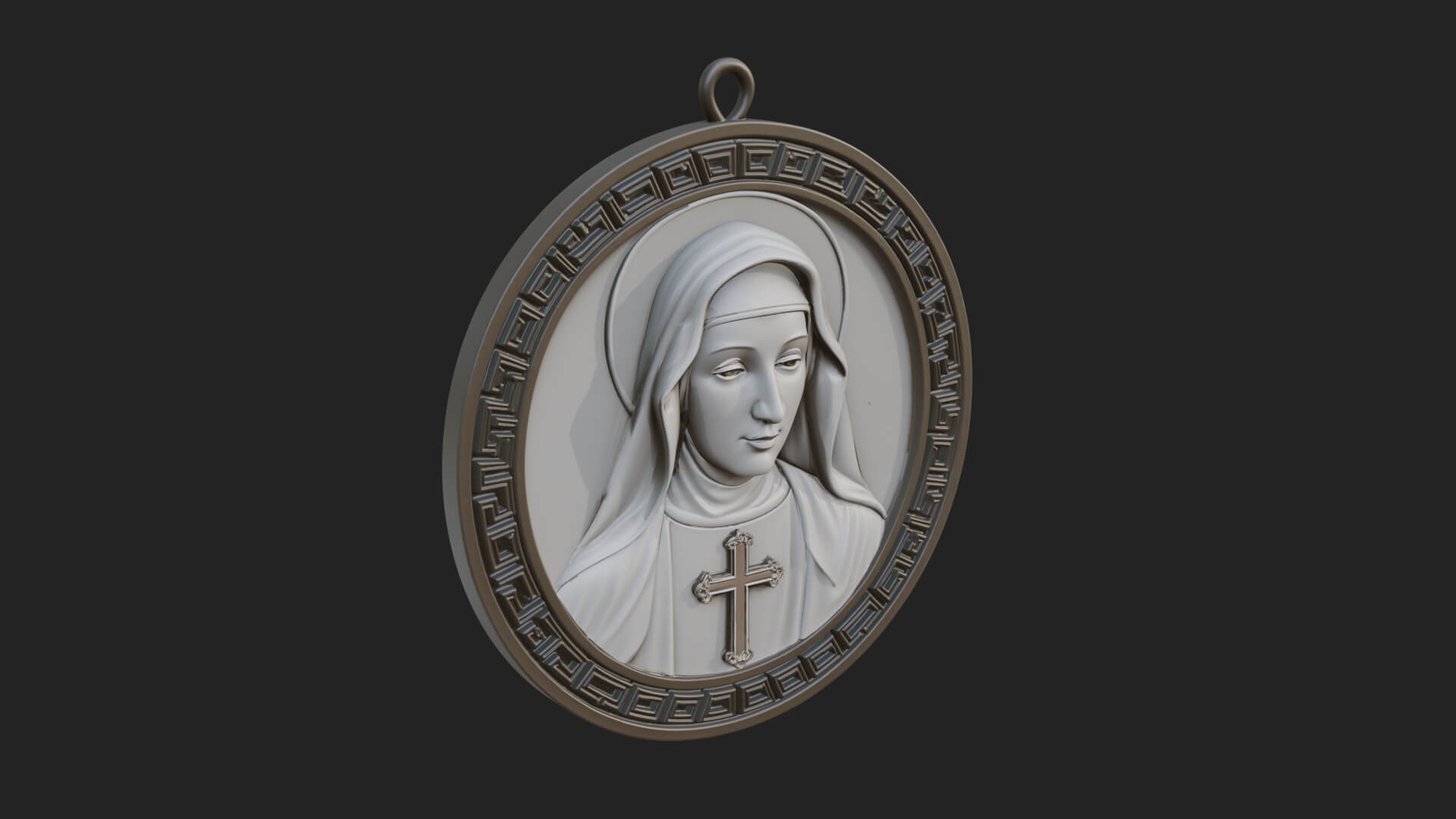 Veiled Nun Oval Relief Plaque Design 3 3D Print Model 3D Model