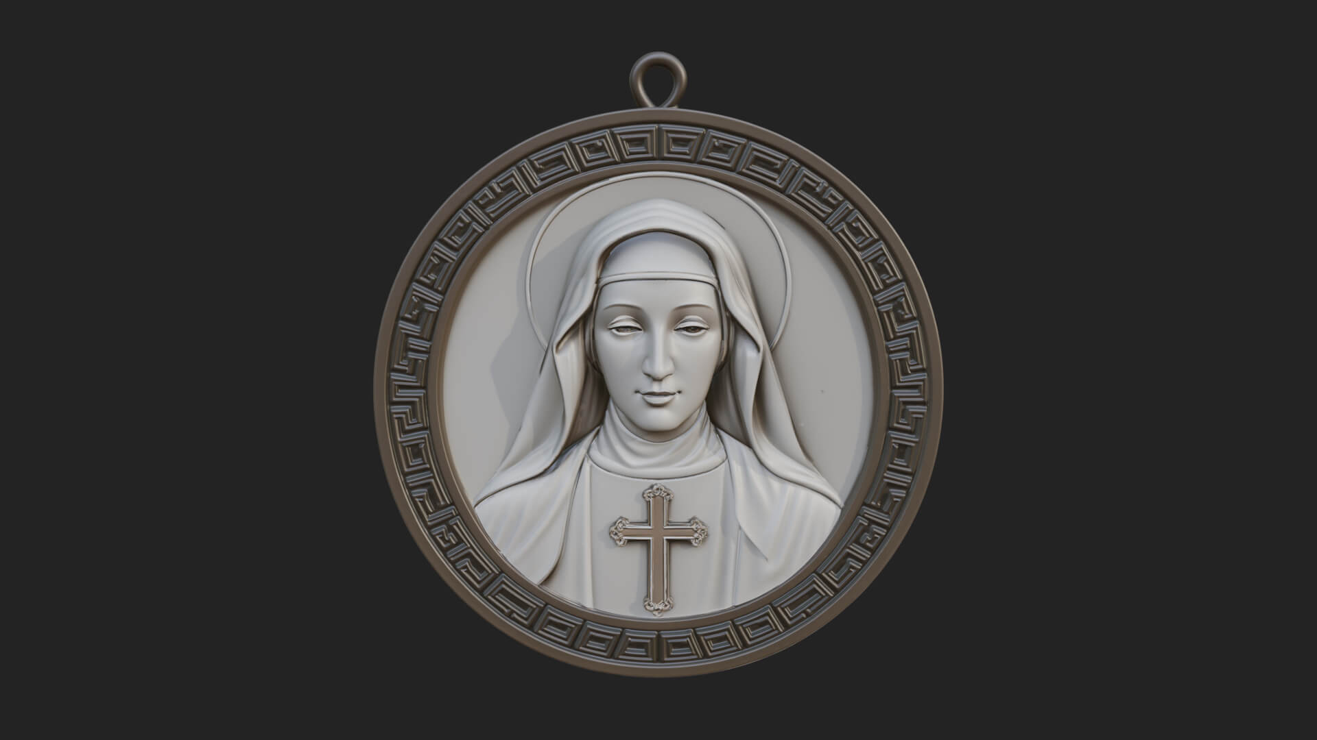 Veiled Nun Oval Relief Plaque Design 3 3D Print Model 3D Model