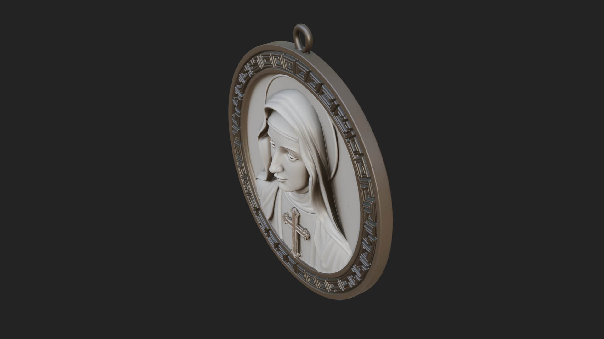 Veiled Nun Oval Relief Plaque Design 3 3D Print Model 3D Model