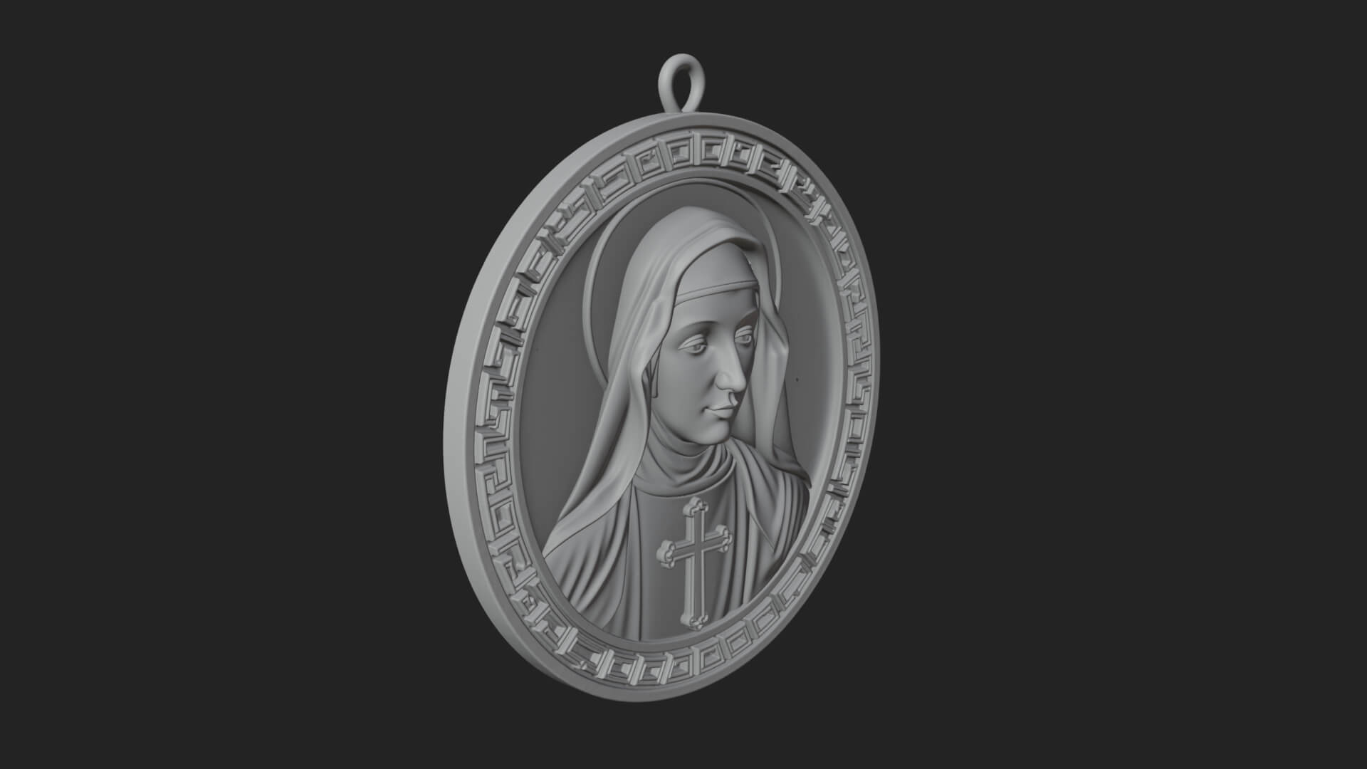 Veiled Nun Oval Relief Plaque Design 3 3D Print Model 3D Model