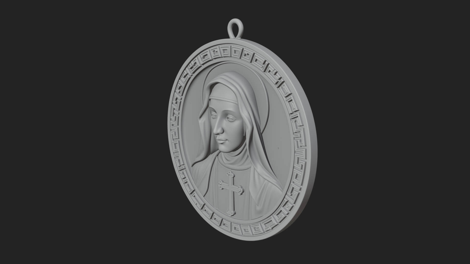 Veiled Nun Oval Relief Plaque Design 3 3D Print Model 3D Model