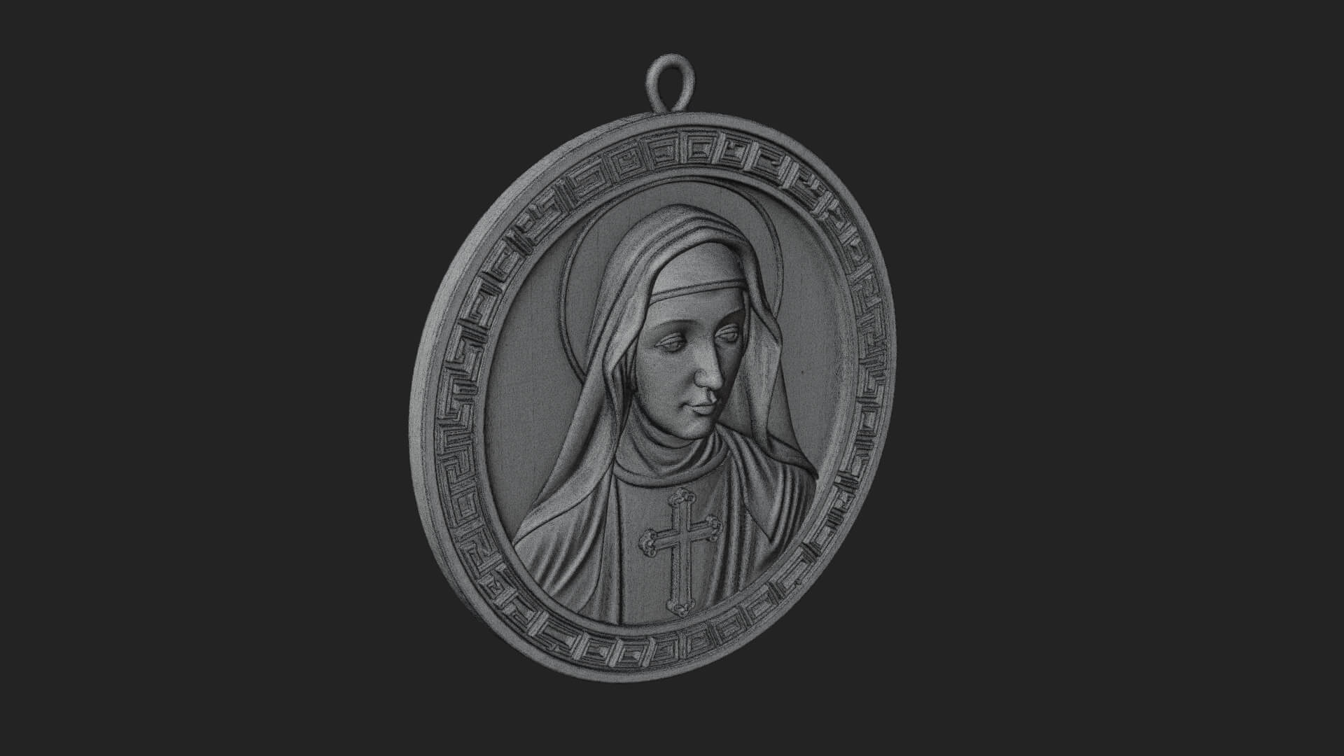 Veiled Nun Oval Relief Plaque Design 3 3D Print Model 3D Model