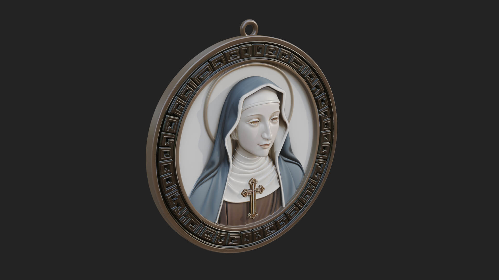 Veiled Nun Oval Relief Plaque Design 4 3D Print Model 3D Model