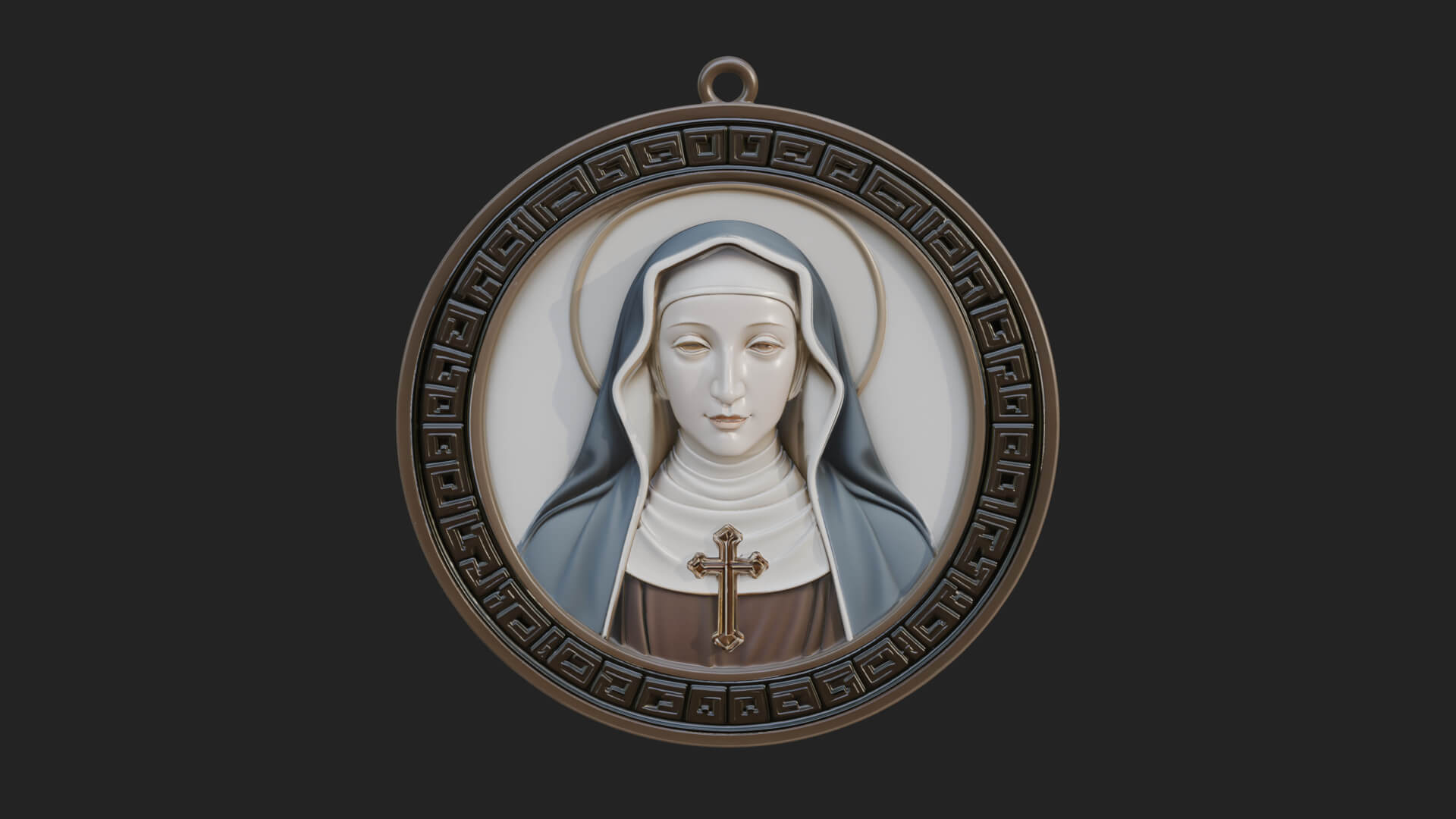 Veiled Nun Oval Relief Plaque Design 4 3D Print Model 3D Model