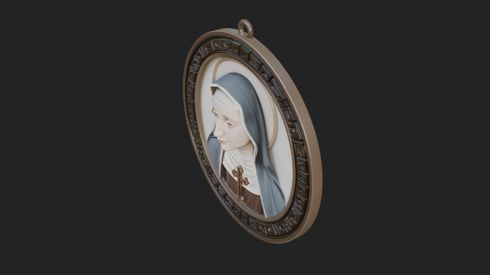 Veiled Nun Oval Relief Plaque Design 4 3D Print Model 3D Model