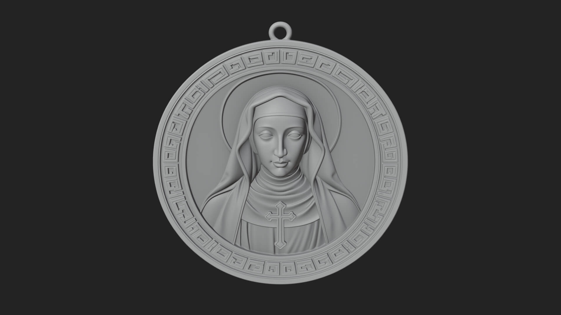 Veiled Nun Oval Relief Plaque Design 4 3D Print Model 3D Model