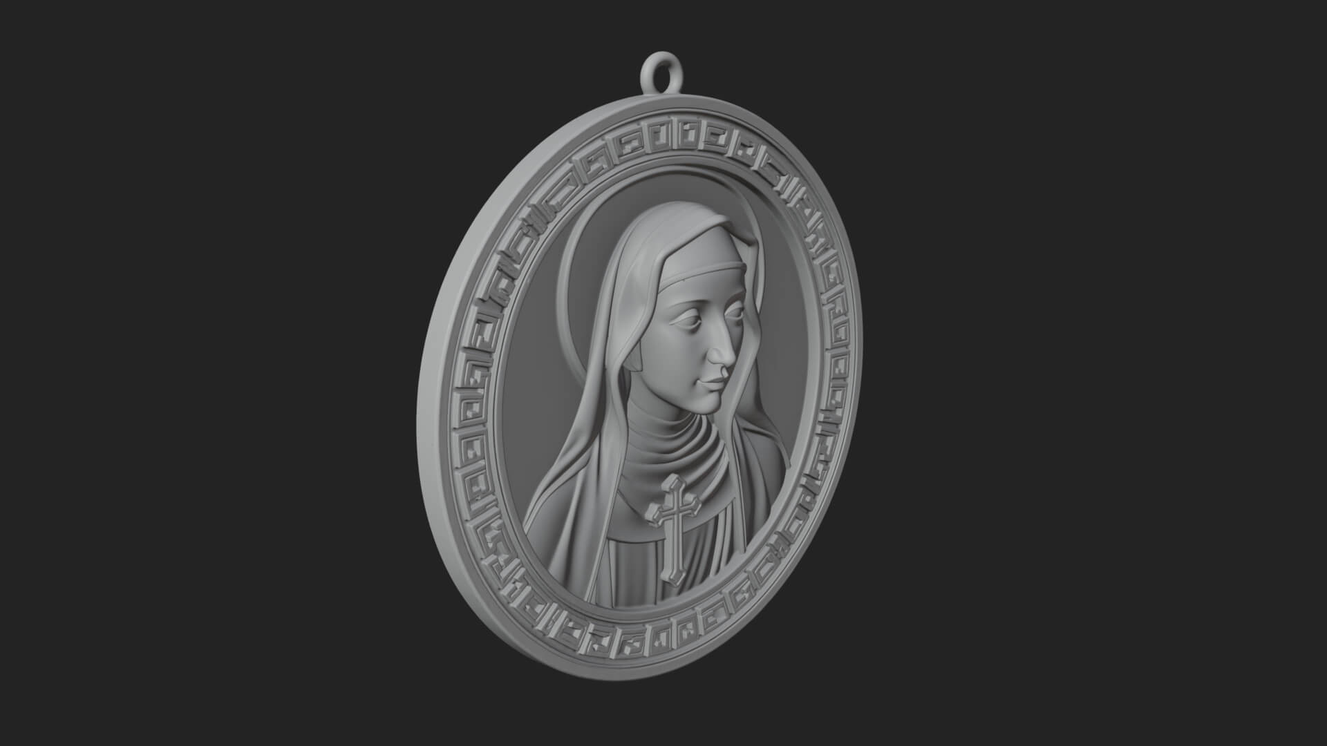 Veiled Nun Oval Relief Plaque Design 4 3D Print Model 3D Model