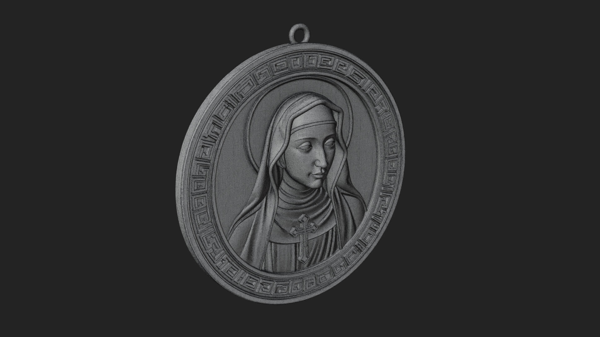 Veiled Nun Oval Relief Plaque Design 4 3D Print Model 3D Model