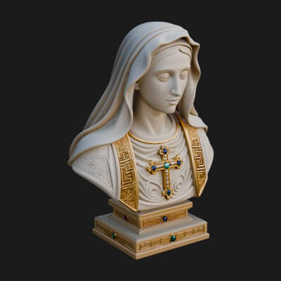 Veiled Saint Bust Statue Design 2 3D Print Model
