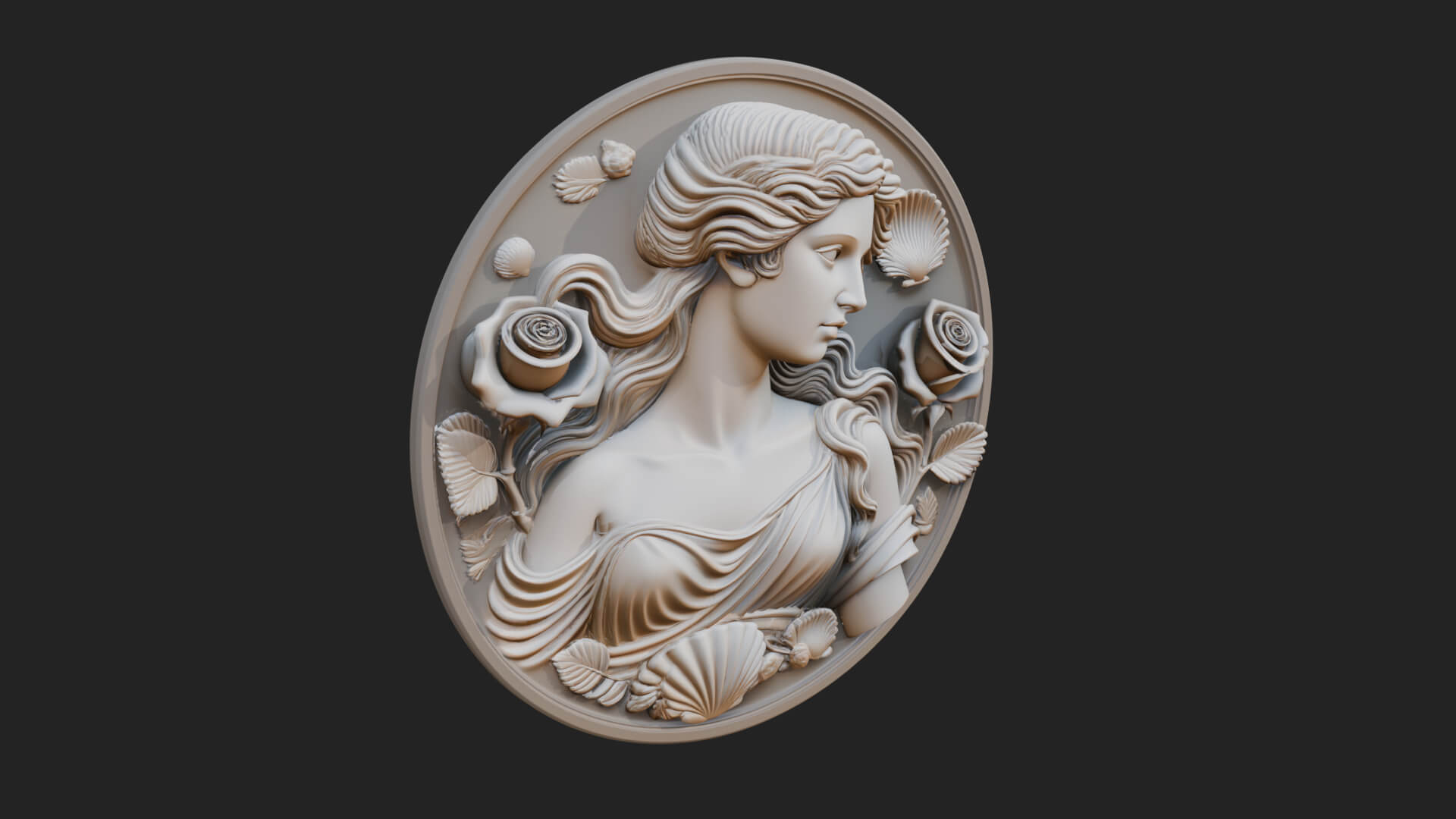 Venus with Roses Oval Plaque Design 1 3D Print Model 3D Model