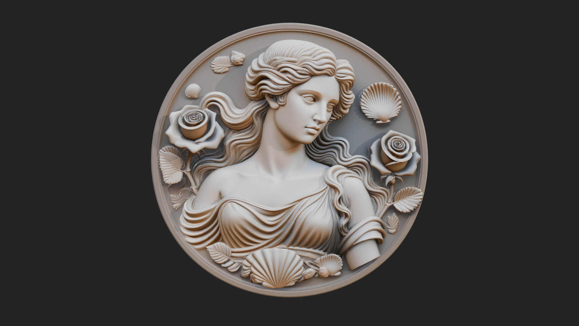 Venus with Roses Oval Plaque Design 1 3D Print Model 3D Model