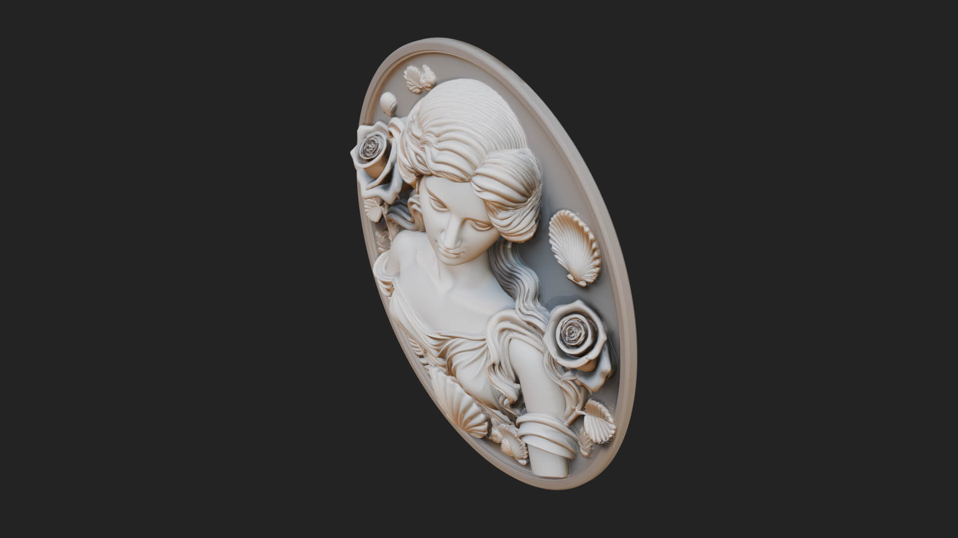 Venus with Roses Oval Plaque Design 1 3D Print Model 3D Model
