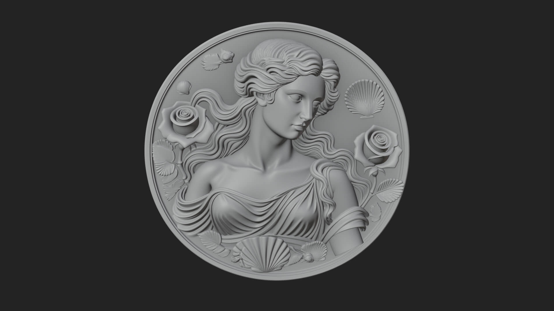 Venus with Roses Oval Plaque Design 1 3D Print Model 3D Model