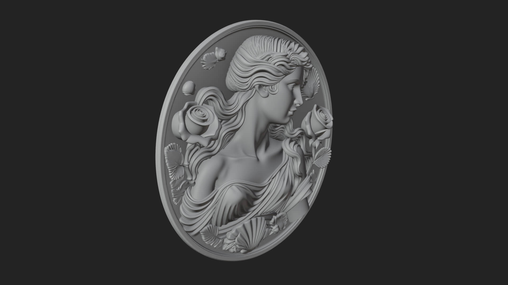 Venus with Roses Oval Plaque Design 1 3D Print Model 3D Model