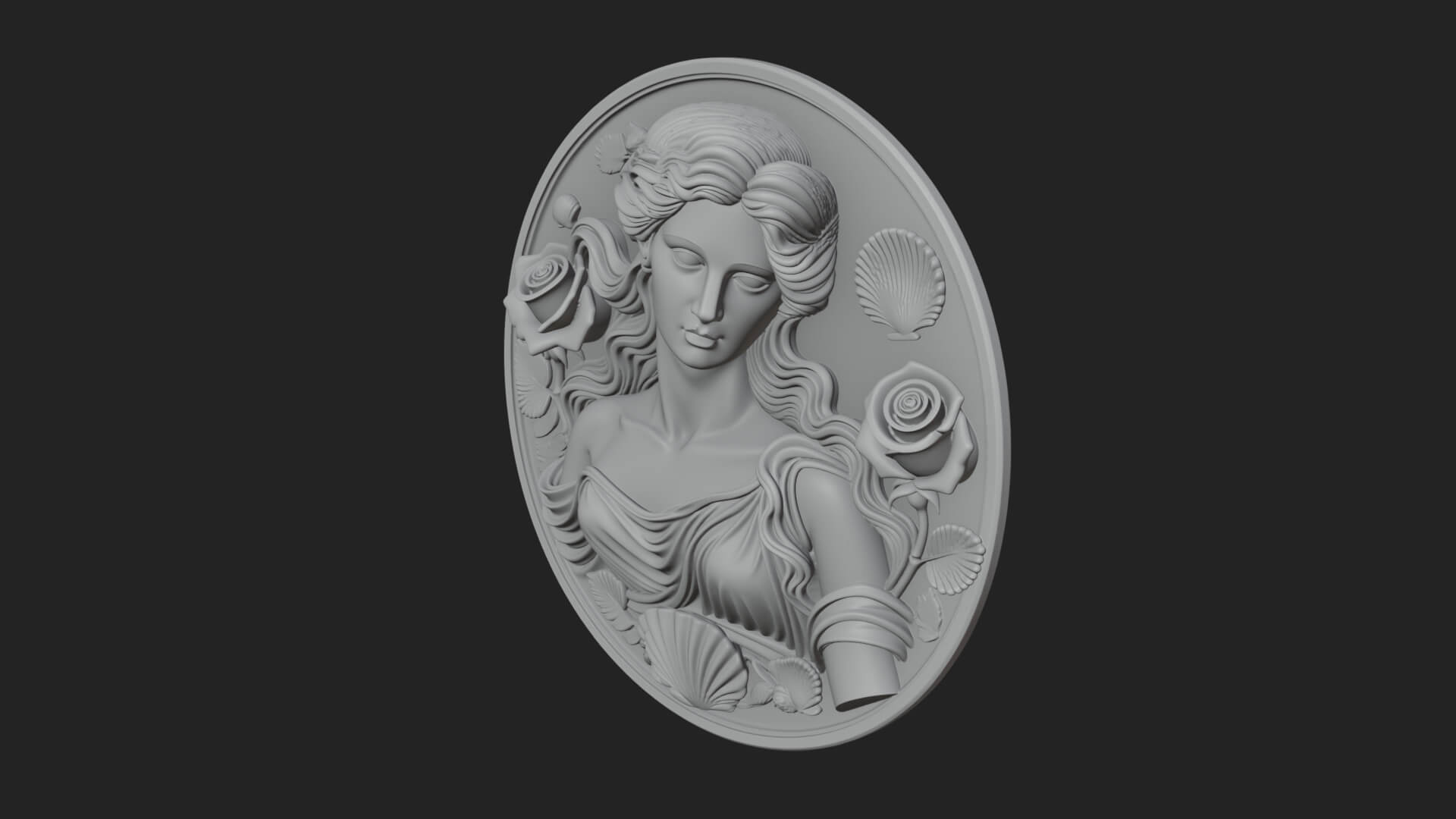 Venus with Roses Oval Plaque Design 1 3D Print Model 3D Model