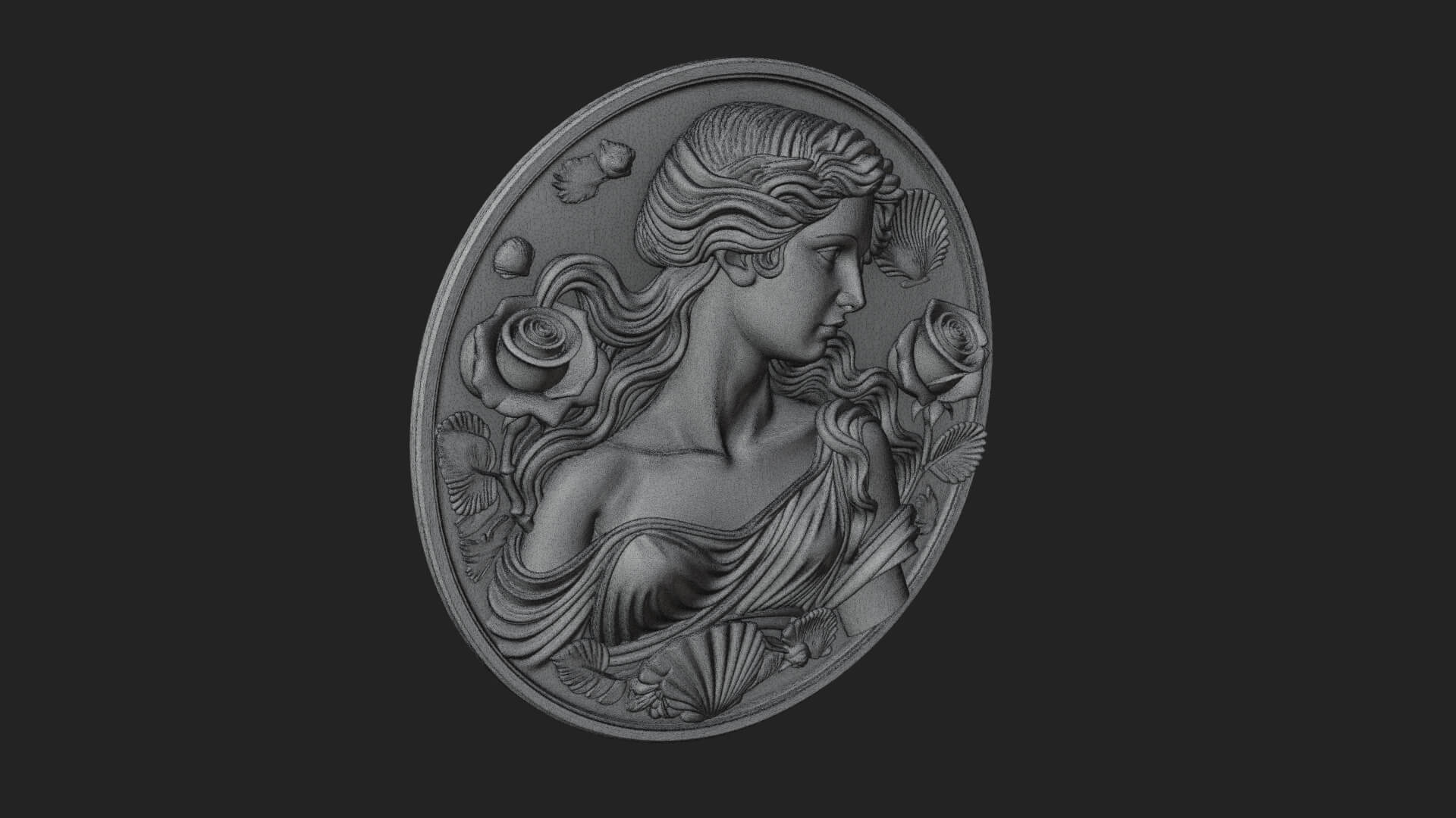 Venus with Roses Oval Plaque Design 1 3D Print Model 3D Model
