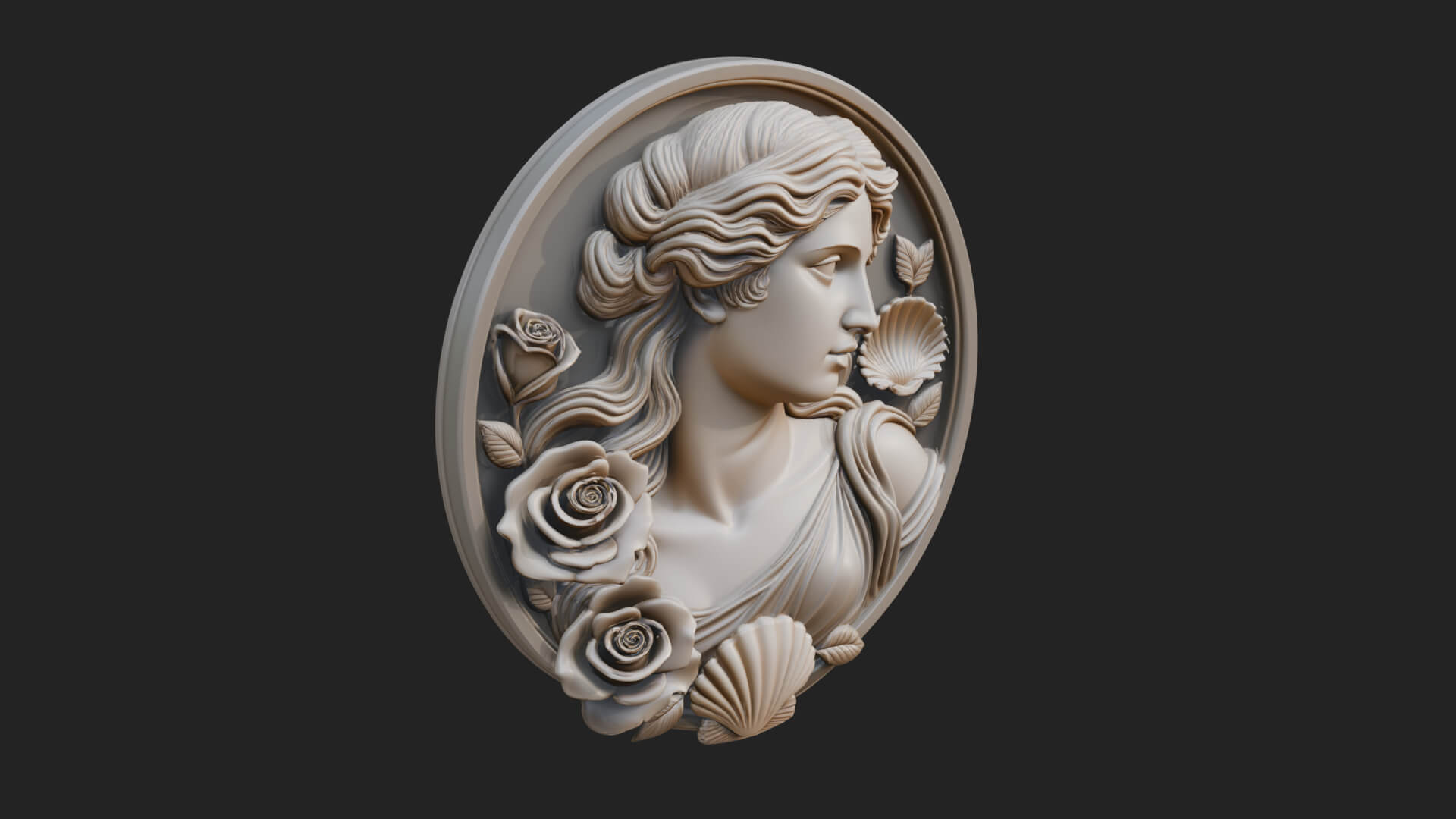 Venus with Roses Oval Plaque Design 2 3D Print Model 3D Model