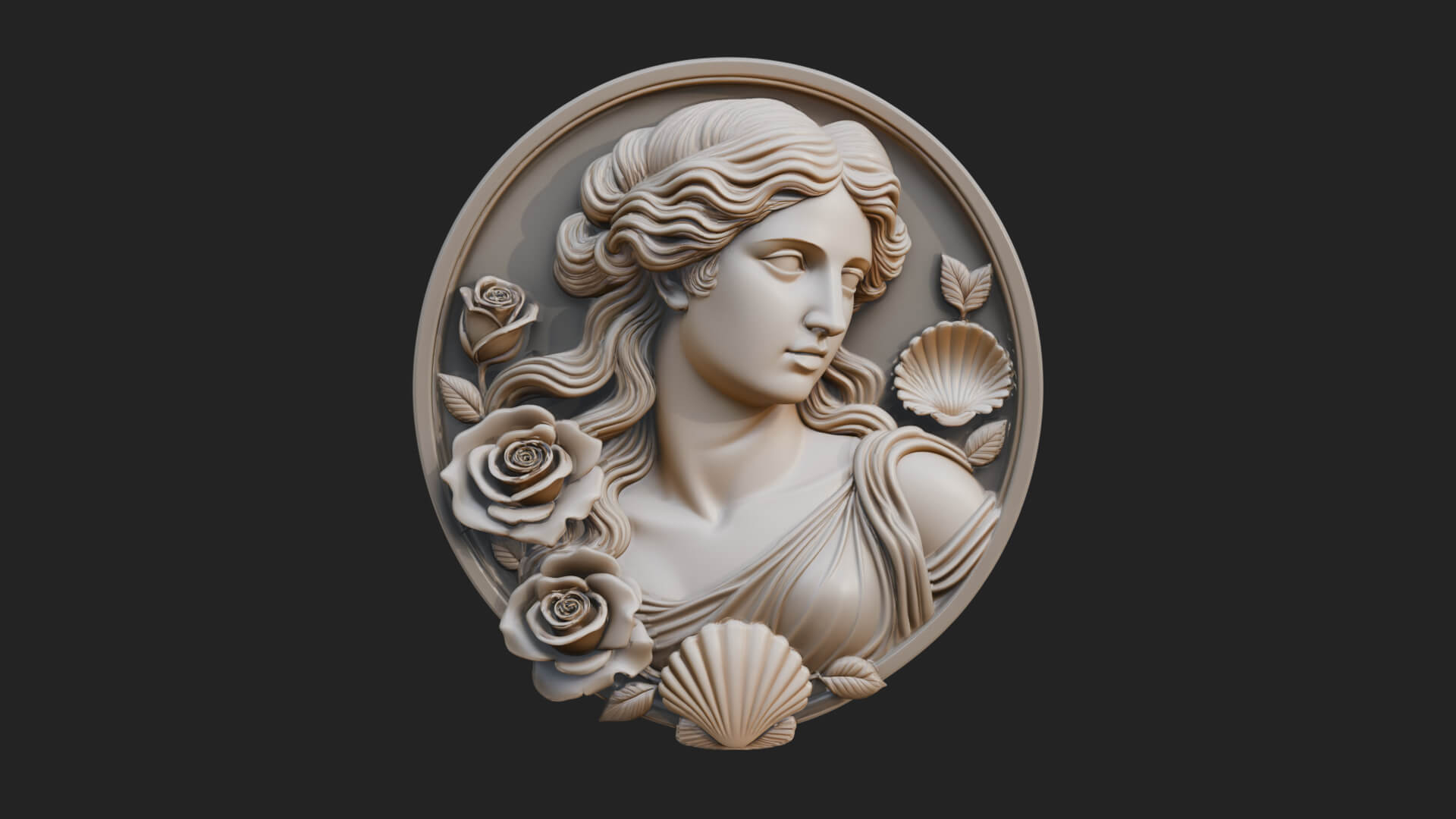 Venus with Roses Oval Plaque Design 2 3D Print Model 3D Model