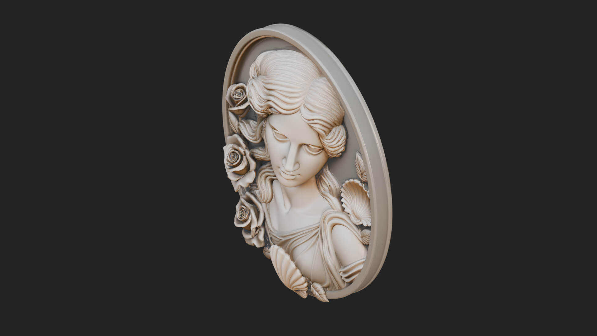 Venus with Roses Oval Plaque Design 2 3D Print Model 3D Model