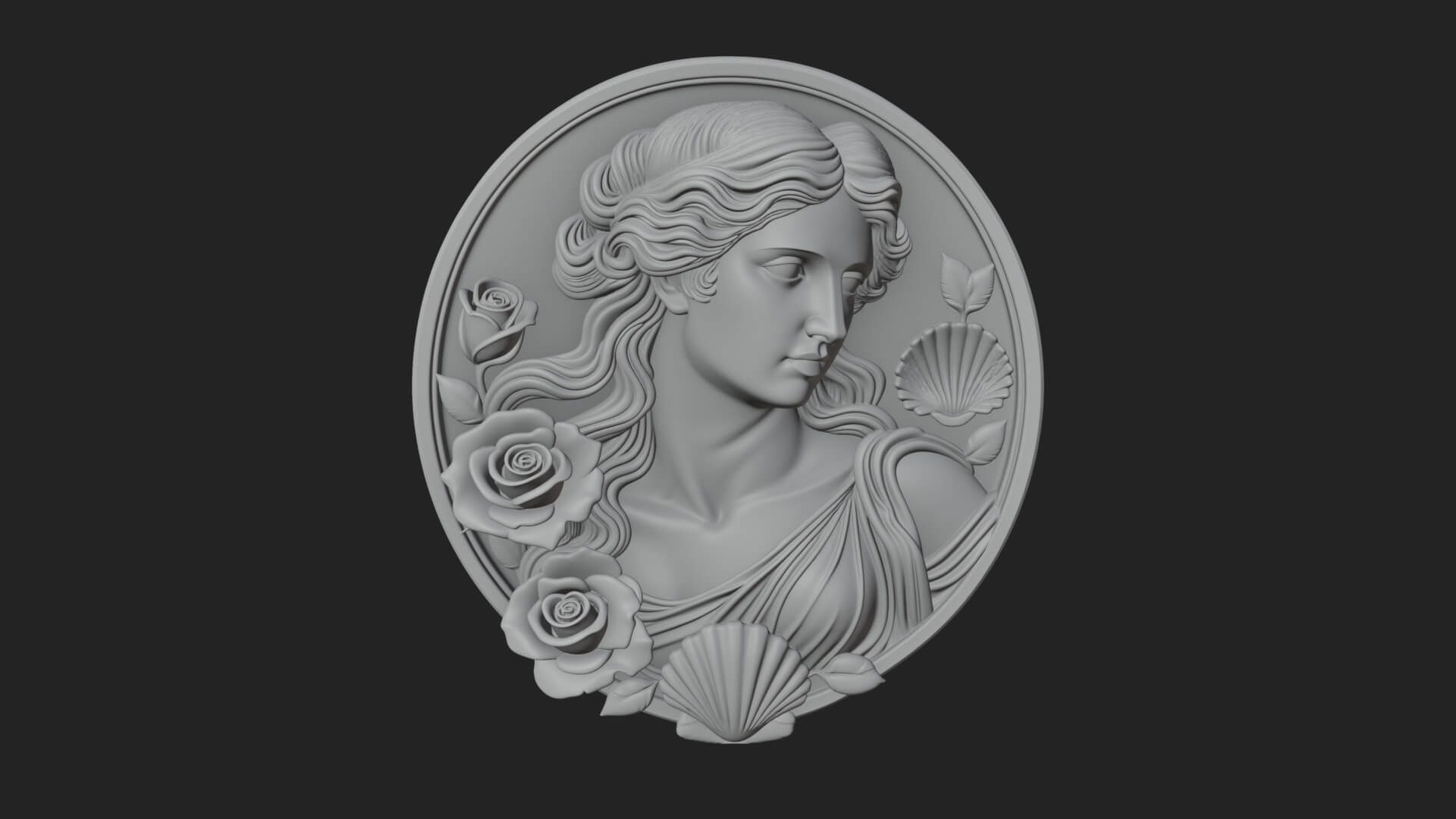 Venus with Roses Oval Plaque Design 2 3D Print Model 3D Model
