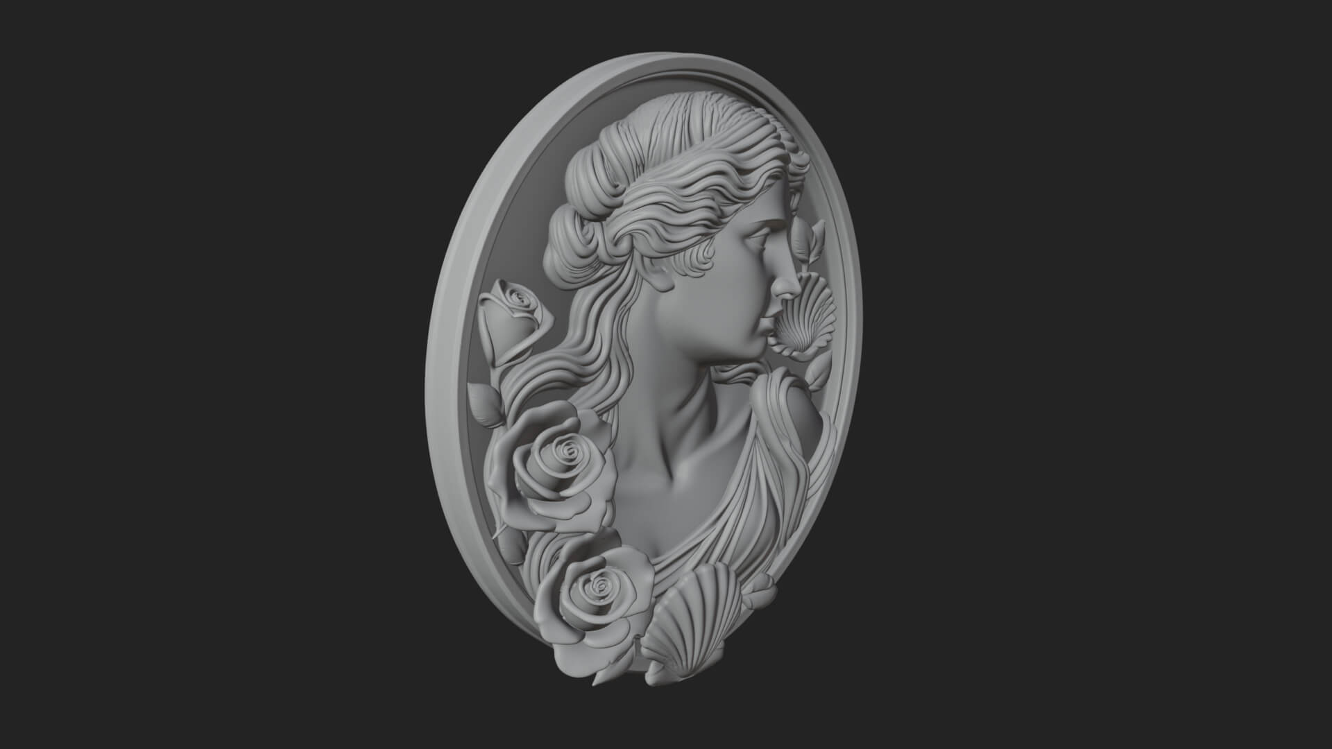 Venus with Roses Oval Plaque Design 2 3D Print Model 3D Model