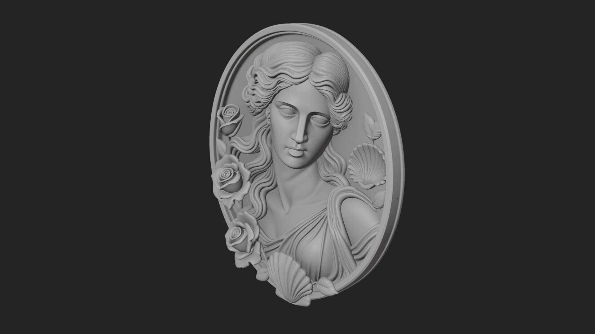 Venus with Roses Oval Plaque Design 2 3D Print Model 3D Model