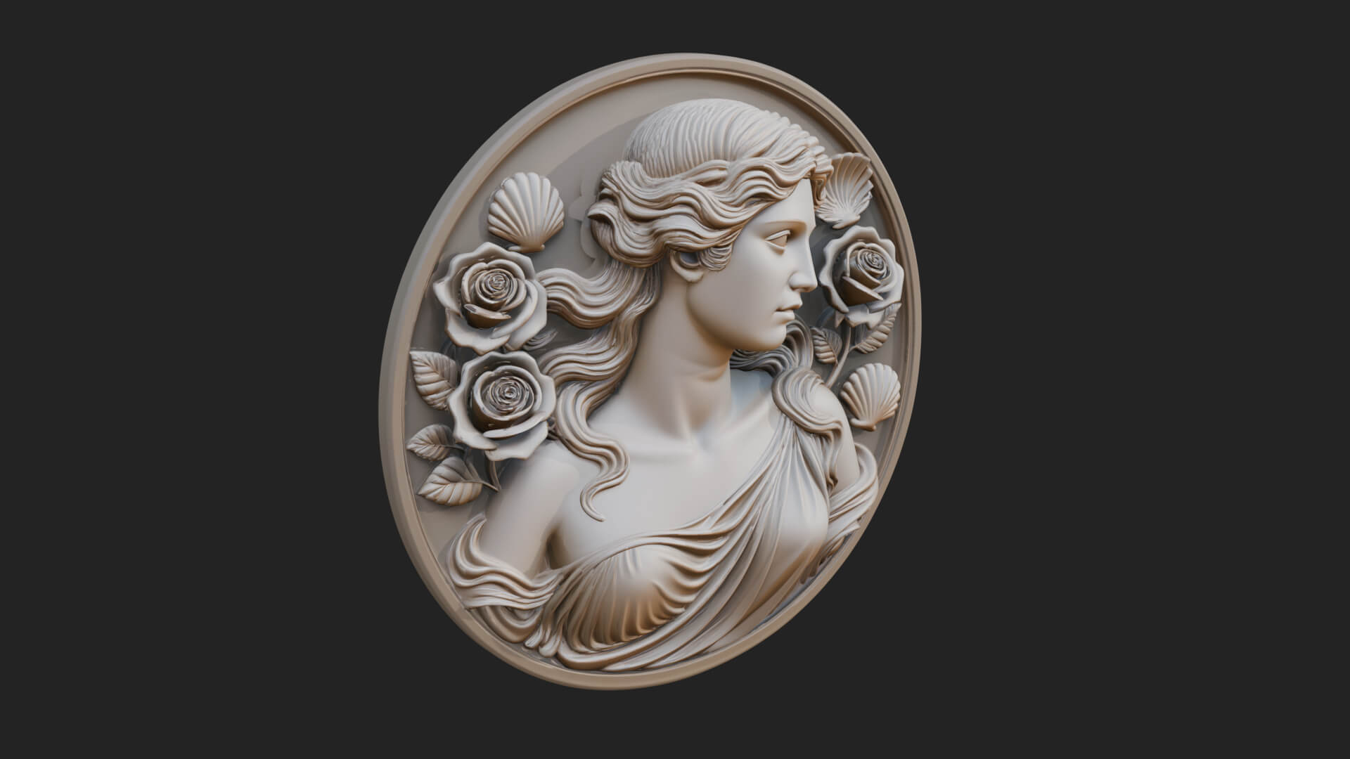Venus with Roses Oval Plaque Design 3 3D Print Model 3D Model