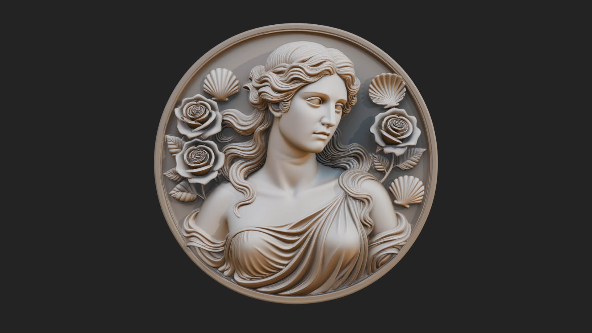 Venus with Roses Oval Plaque Design 3 3D Print Model 3D Model