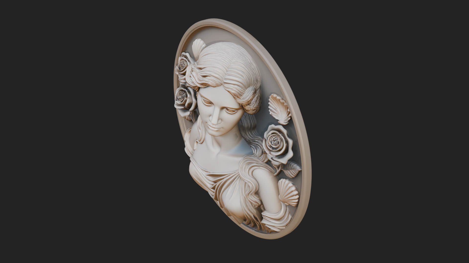 Venus with Roses Oval Plaque Design 3 3D Print Model 3D Model