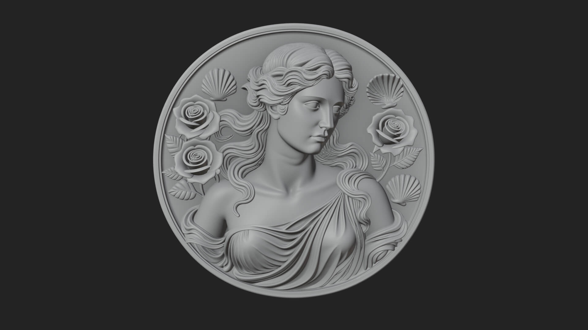 Venus with Roses Oval Plaque Design 3 3D Print Model 3D Model