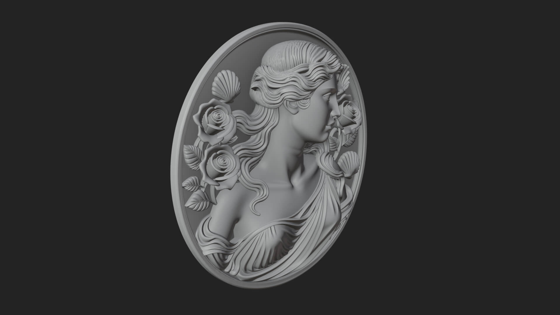 Venus with Roses Oval Plaque Design 3 3D Print Model 3D Model
