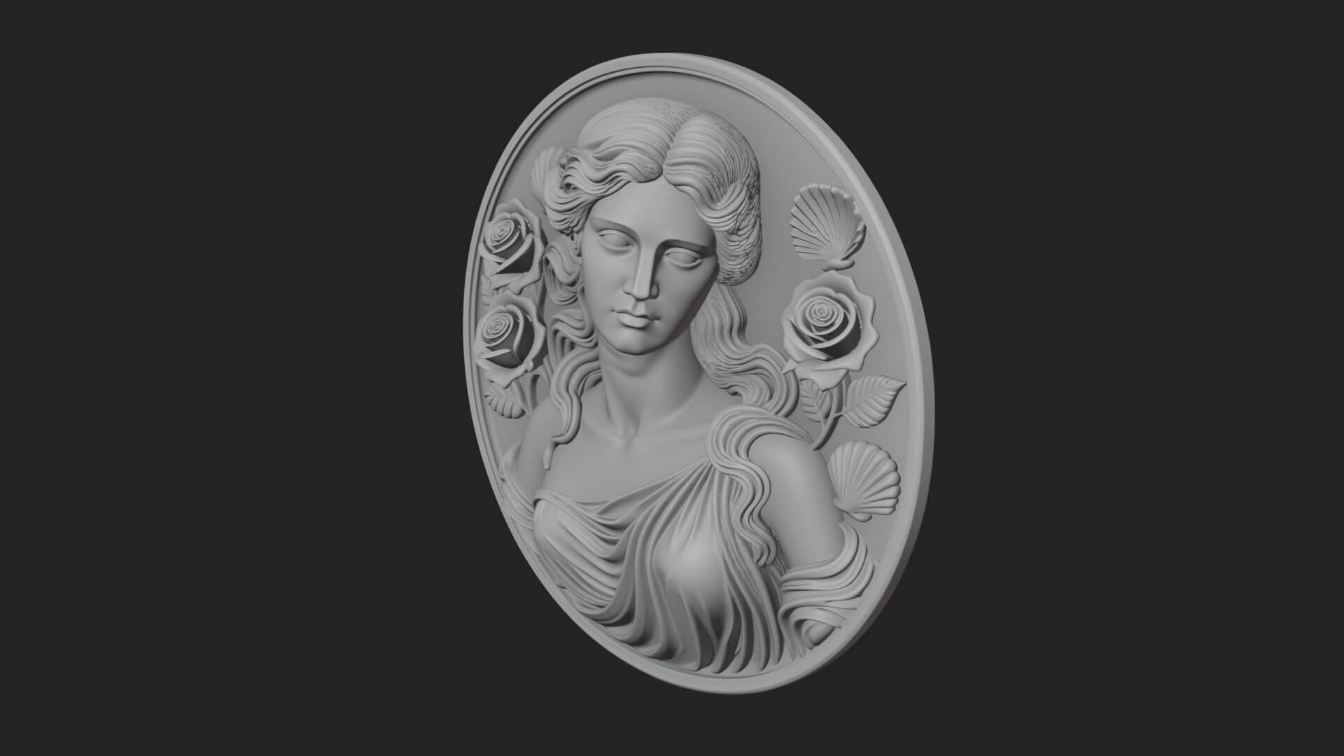 Venus with Roses Oval Plaque Design 3 3D Print Model 3D Model