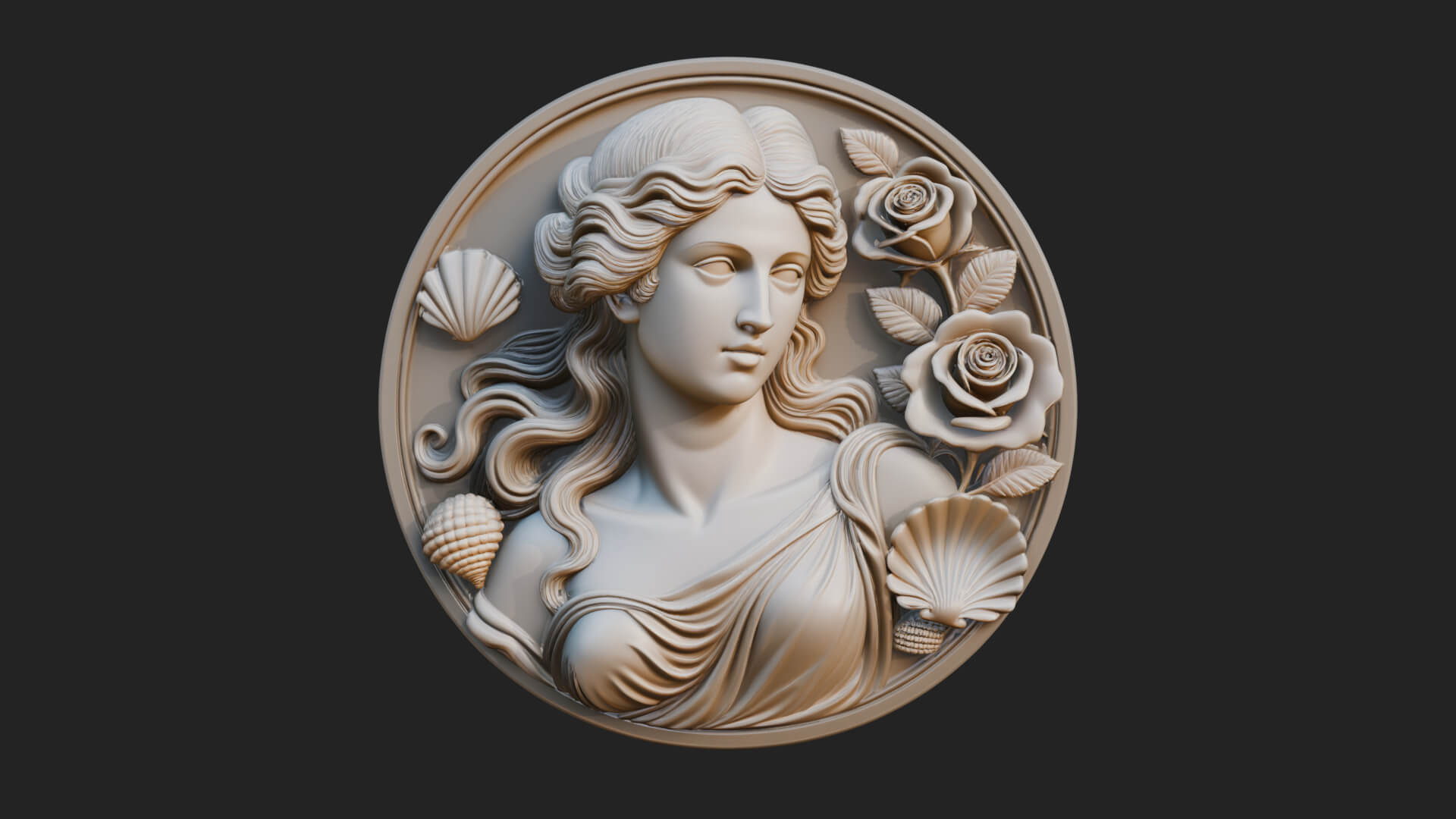 Venus with Roses Oval Plaque Design 4 3D Print Model 3D Model