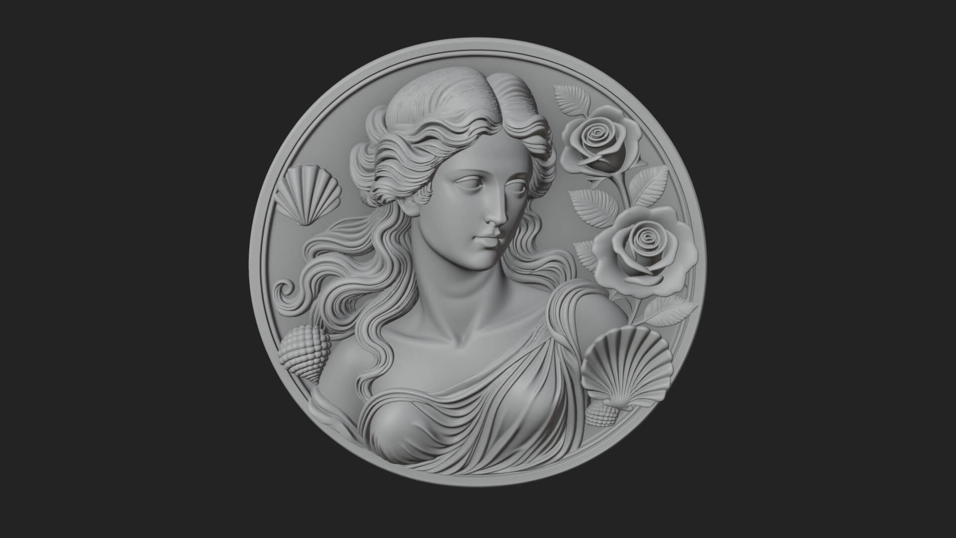 Venus with Roses Oval Plaque Design 4 3D Print Model 3D Model