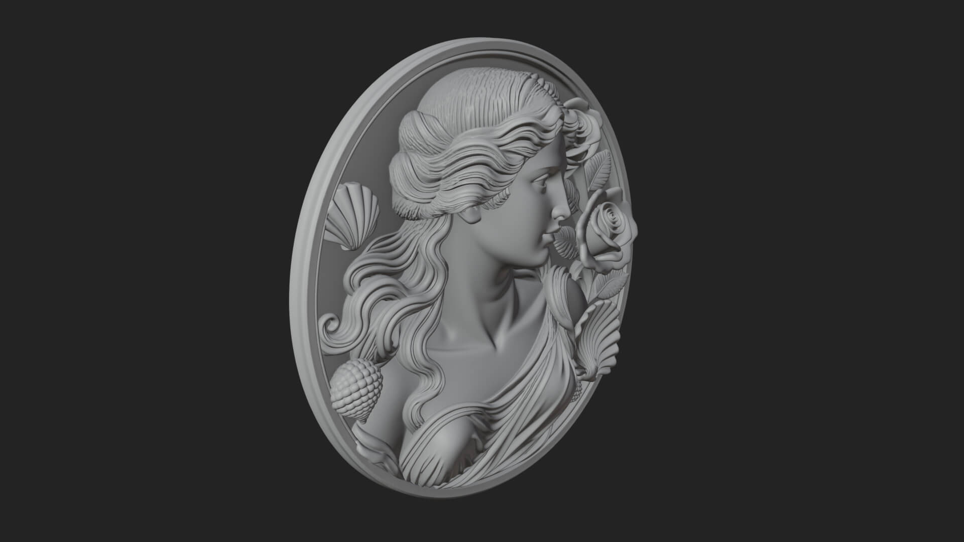 Venus with Roses Oval Plaque Design 4 3D Print Model 3D Model
