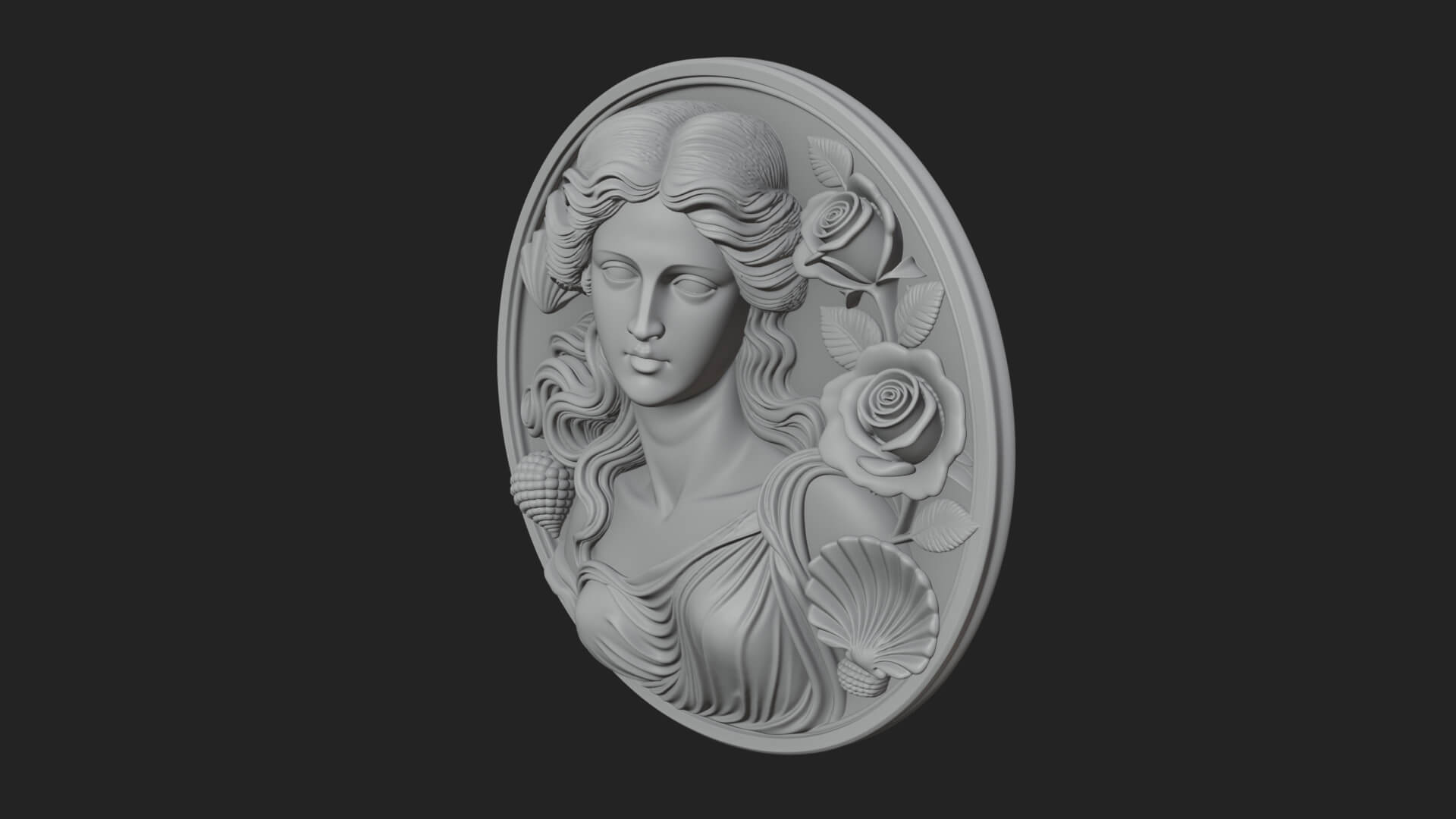 Venus with Roses Oval Plaque Design 4 3D Print Model 3D Model