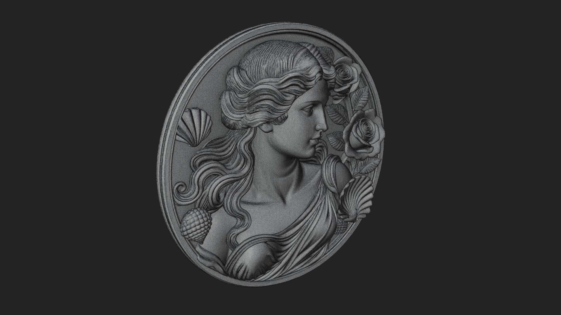 Venus with Roses Oval Plaque Design 4 3D Print Model 3D Model