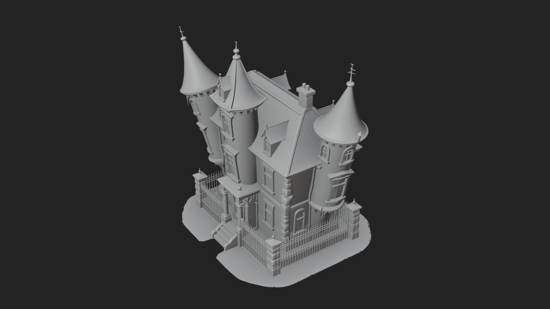 Victorian Spire Mansion Model Design 5 3D Print Model 3D Model