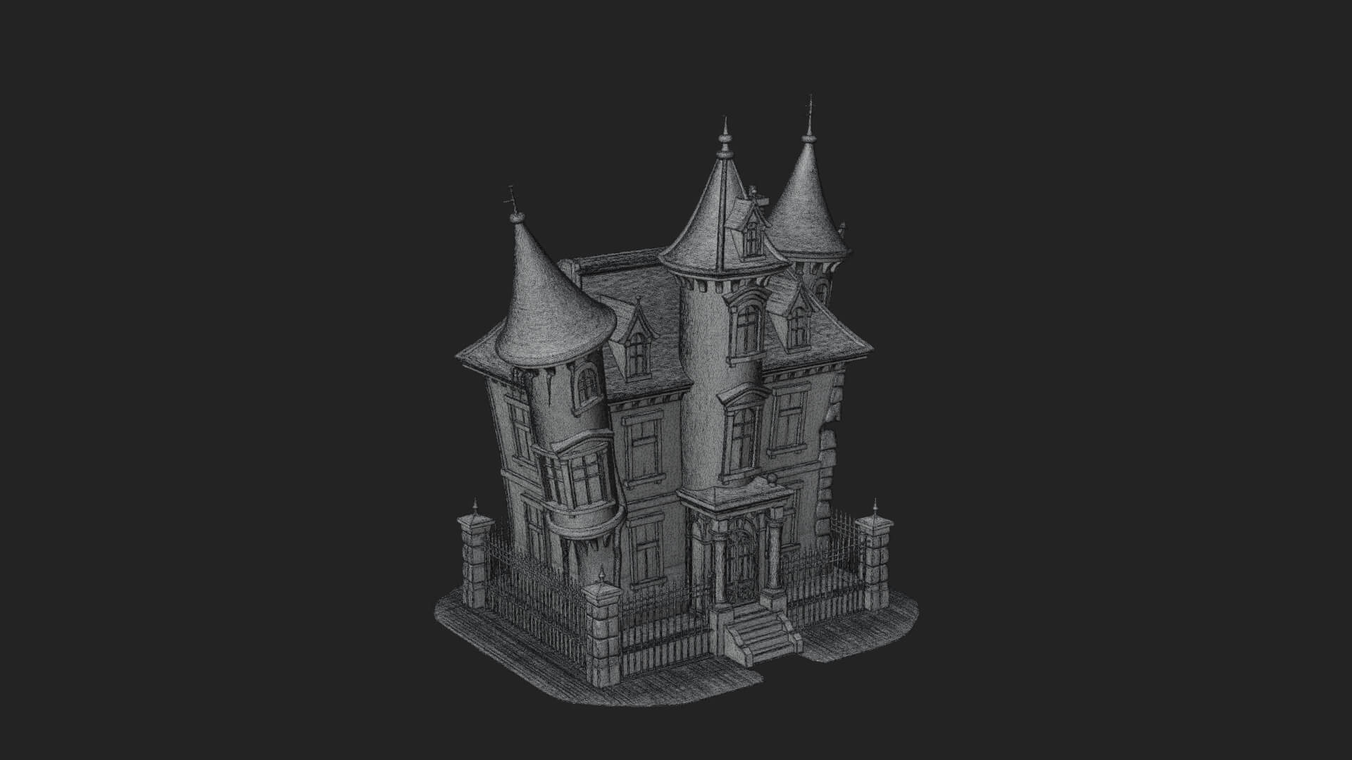 Victorian Spire Mansion Model Design 5 3D Print Model 3D Model