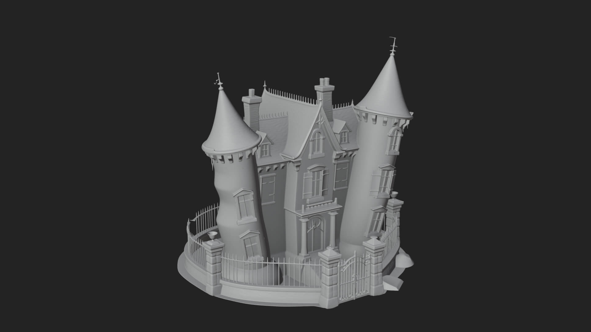 Victorian Spire Mansion Model Design 6 3D Print Model 3D Model