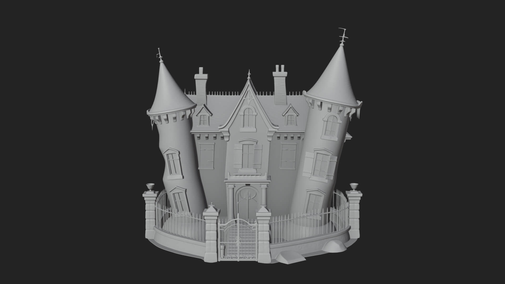 Victorian Spire Mansion Model Design 6 3D Print Model 3D Model