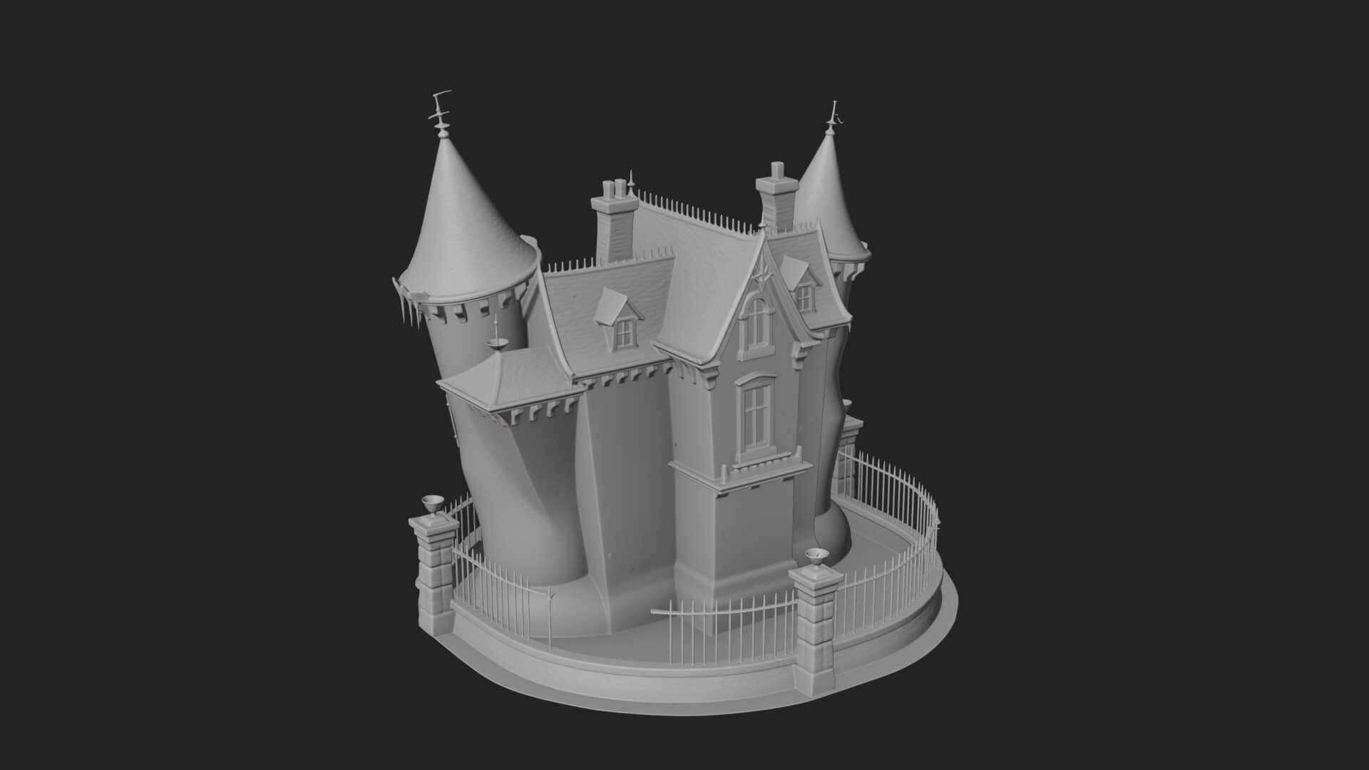 Victorian Spire Mansion Model Design 6 3D Print Model 3D Model