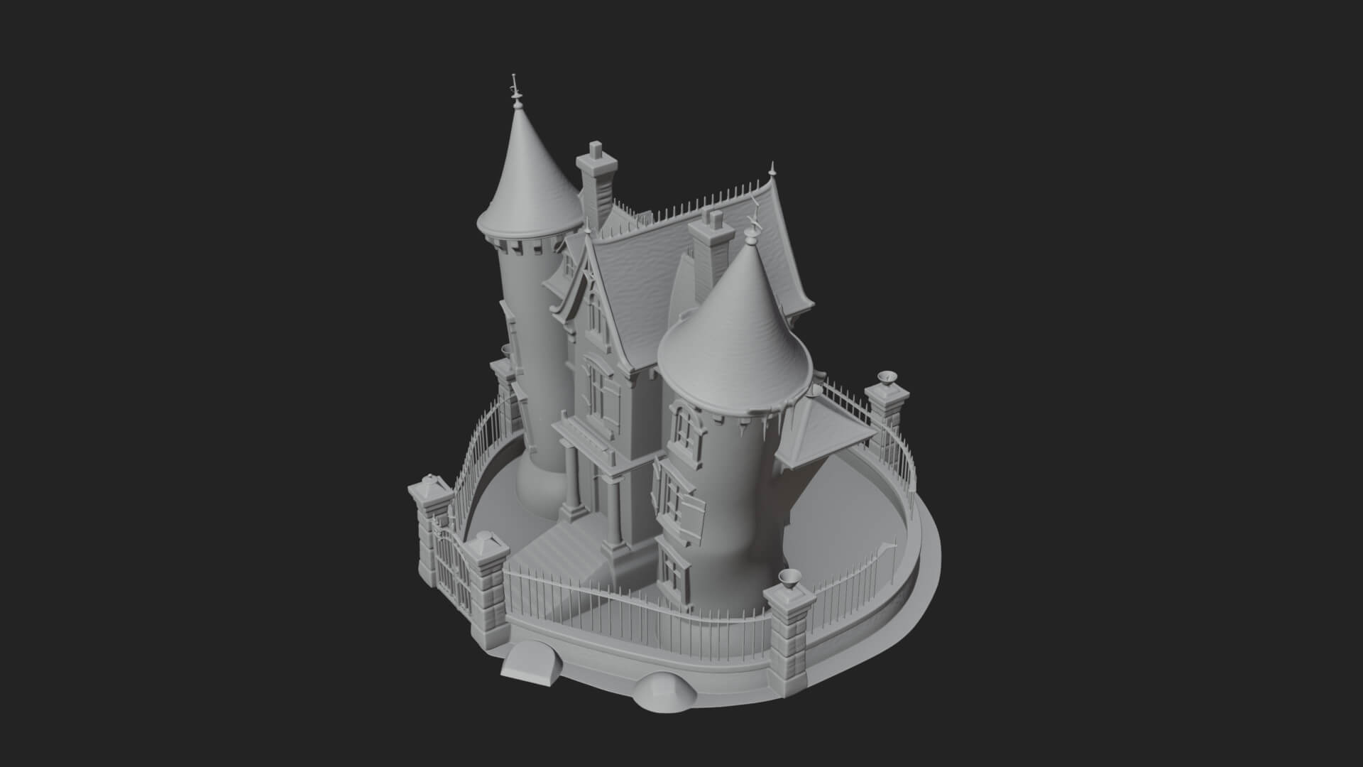 Victorian Spire Mansion Model Design 6 3D Print Model 3D Model