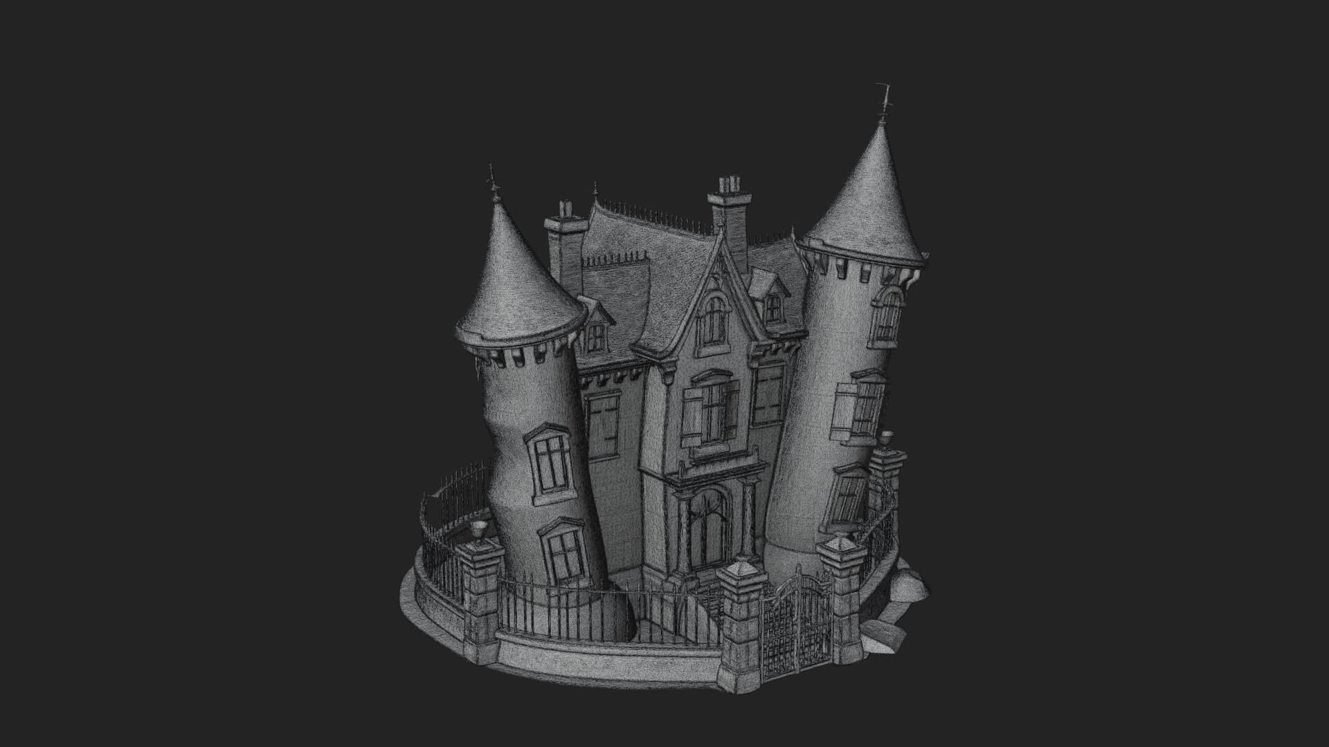 Victorian Spire Mansion Model Design 6 3D Print Model 3D Model