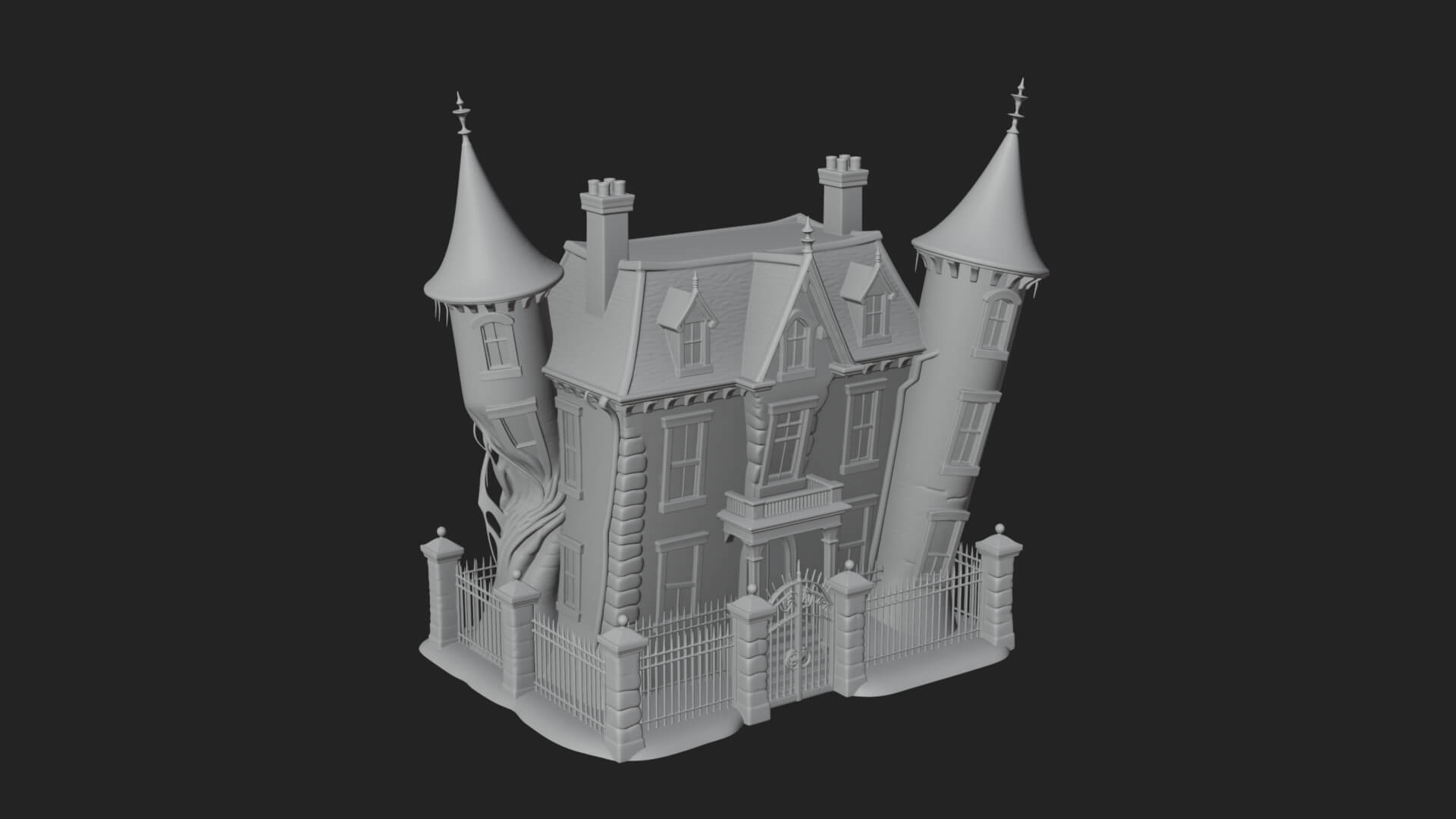 Victorian Spire Mansion Model Design 7 3D Print Model 3D Model