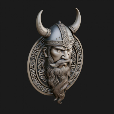 Viking Face Relief Medallion Pendant Design 3 3D Print