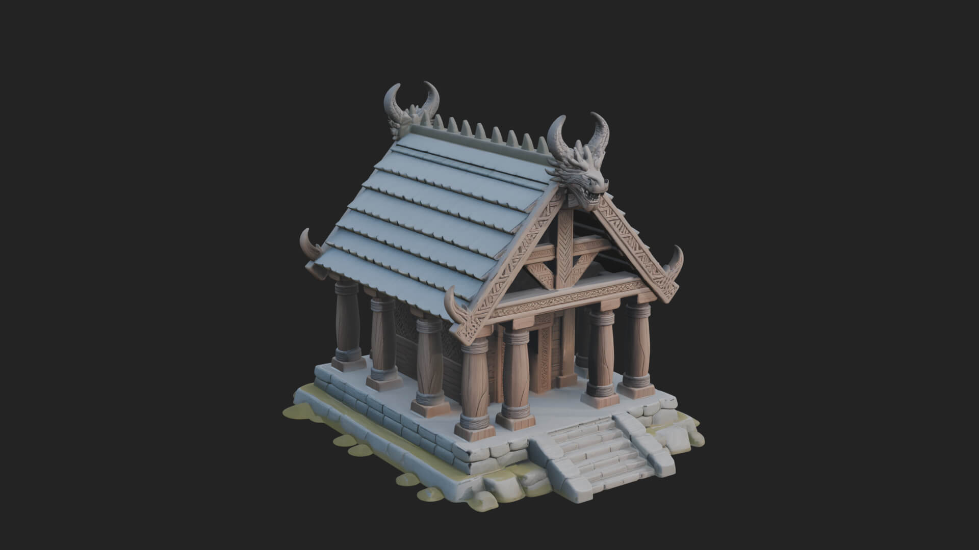 Viking Stave Hall Temple Design 2 3D Print Model 3D Model