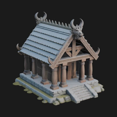 Viking Stave Hall Temple Design 2 3D Print Model